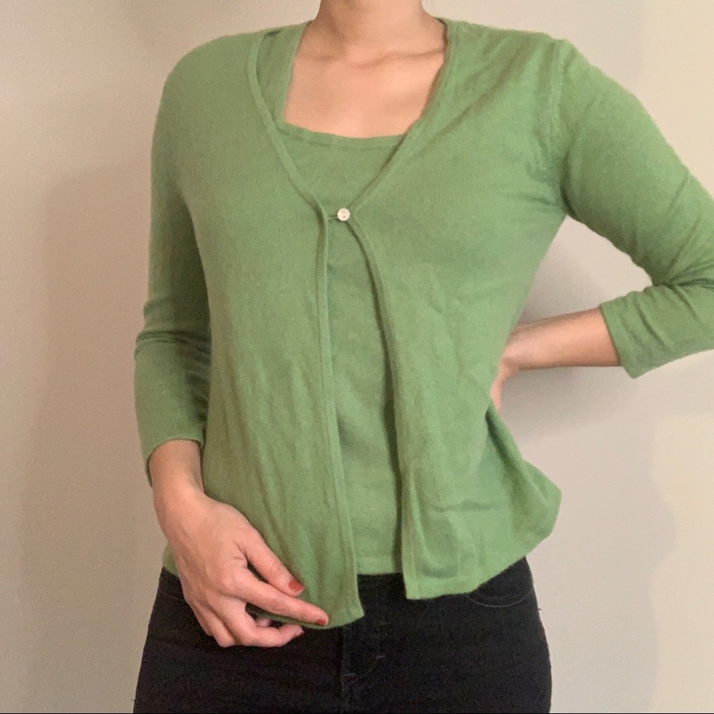 Cashmere Ann Taylor Cardigan Sweater Set Green